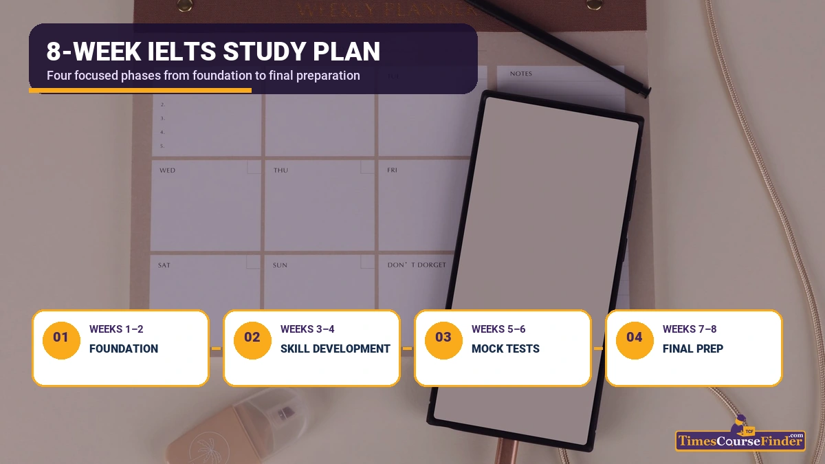 8-week IELTS self-study plan for Pakistani students, from foundation to final preparation
